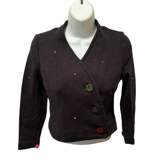 VTG Kimberly 100% Wool Union Made Cropped Blazer Jacket XS LS Colorful Buttons - Picture 1 of 8
